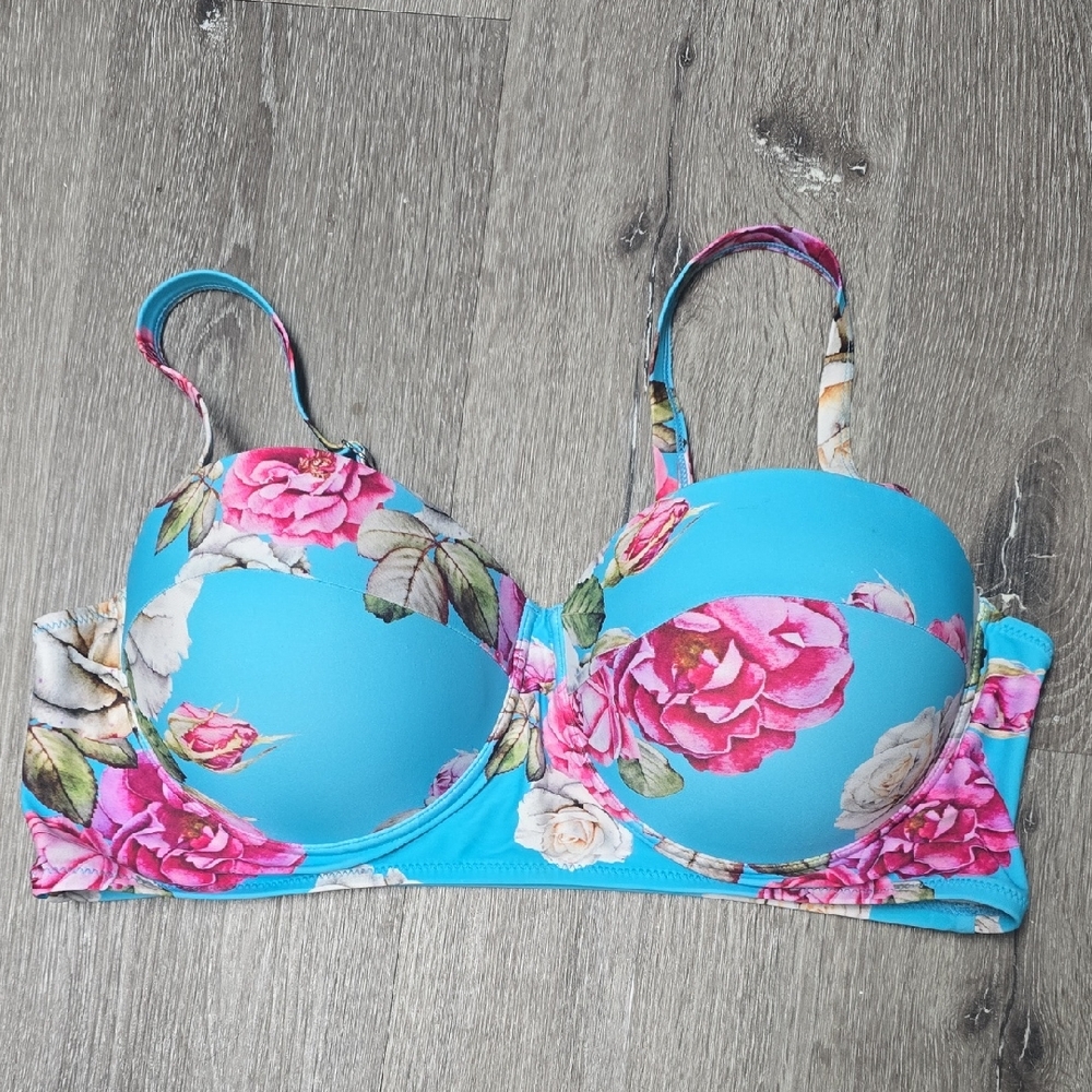Vibrant Floral Women's Bra in Blue and Pink